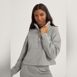 Something Navy Gray Quarter Zip Sherpa Collar Sweatshirt Size XS Oversized Terry